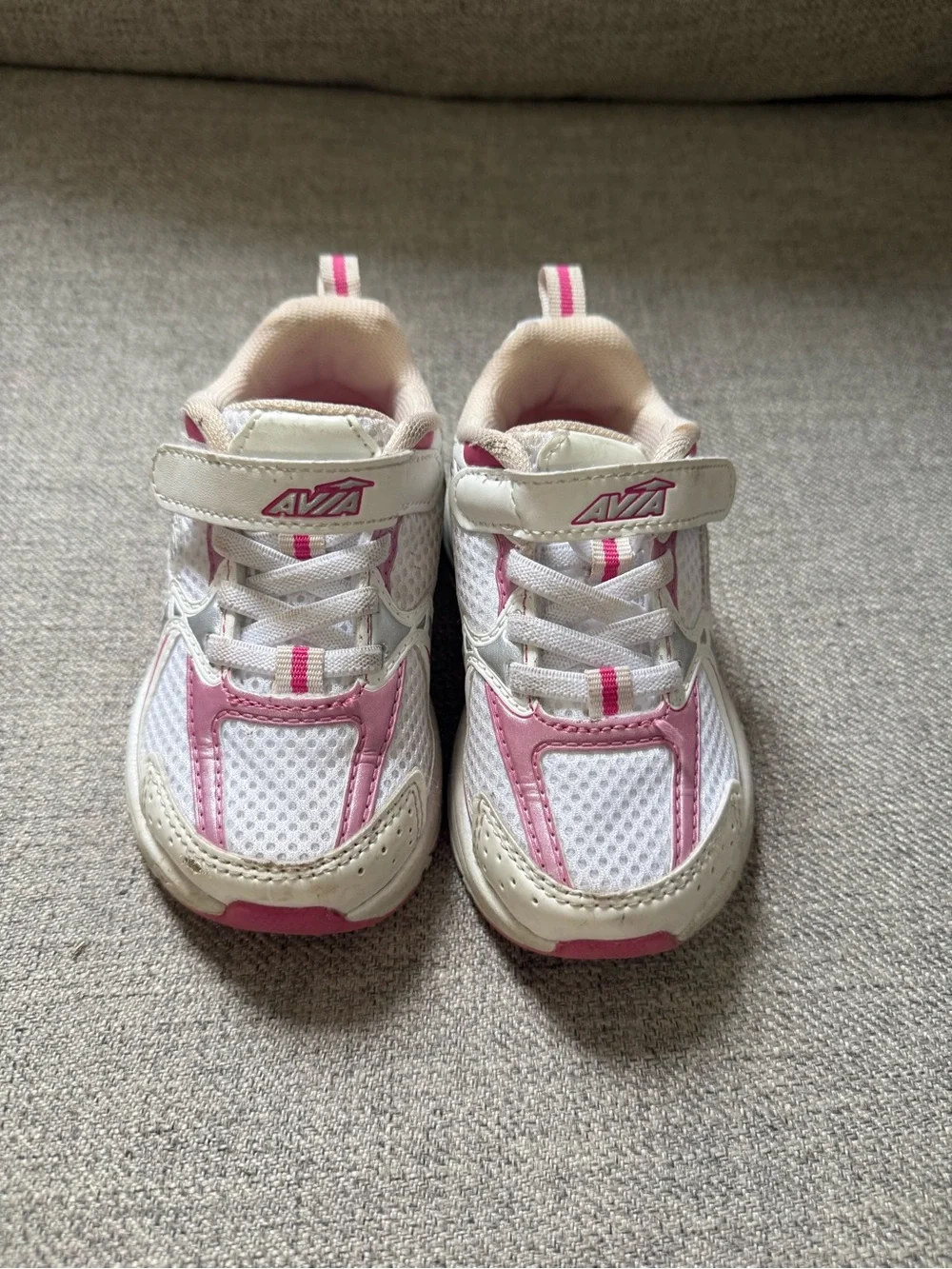 Avia White and Pink Hook-and-Loop Kids Sneakers